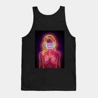 Glow Female Silhouette with Healthy Lungs and Face Mask Protective Tank Top
